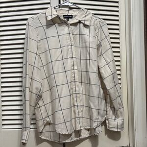 Modern Works Women's Cream Plaid Button-Down Shirt